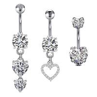 FECTAS 3pcs Belly Button Bars Silver Gold Belly Bar Surgical Steel 14G Navel Bars Belly Button Piercing Jewellery Heart Butterfly Dangle