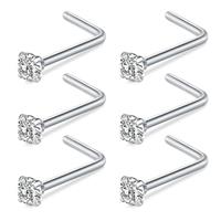 FECTAS Nose Ring L Shape Nose Stud 18G 20G L Shaped Nose Piercing Jewellery Stainless Steel 1.5mm 2mm 2.5mm 3mm Diamond Silver Gold