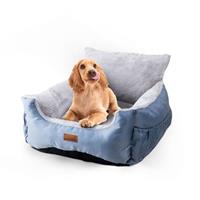 Furdreams XL Dog Car Seat Plush Travel Bed with 10cm Foam Booster Fits Dogs Up to 27kg Non-Slip Base 74x53x27cm Converts to Cozy Sofa Bed Machine Washable Cover