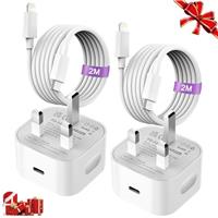 iPhone Fast Charger Cable and Plug 2 Pack, AAZV Wall Adapter with 2M Cable [MFi Certified], PD 20W USB C Charger Plug Compatible iPhone 14/13/12/11 Pro Max etc UK Type-C Power Adapter