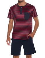 Leversic Men's Summer Pyjama Set Cotton Sleepwear Short Sleeve Stripe Pajama Tops and Sleep Shorts With Pockets
