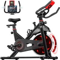 Jupgod Stationary Exercise Bike, Indoor Cycling Bike with Slient Flywheel, LCD Monitor, Comfortable Seat, Indoor Cycling Bike for Home Training Cardio, Black Red