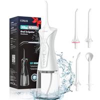 COSLUS Water Dental Flosser Cordless 300ML Oral Irrigator Portable Rechargeable Tooth Flosser for Teeth Braces Waterproof Irrigation Cleaner with 4 Jet Tips for Travel Home Cleaning