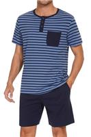 Leversic Men's Summer Pyjama Set Cotton Sleepwear Short Sleeve Stripe Pajama Tops and Sleep Shorts With Pockets