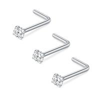 FECTAS Nose Stud L Shape Nose Ring Stud Nose Bar 18G 20G 1.5mm 2mm 2.5mm 3mm L Shaped Nose Piercing Jewellery Stainless Steel Clear Pink Blue Round Star Heart Diamond Silver Gold Black