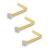 FECTAS Nose Stud L Shape Nose Ring Stud Nose Bar 18G 20G 1.5mm 2mm 2.5mm 3mm L Shaped Nose Piercing Jewellery Stainless Steel Clear Pink Blue Round Star Heart Diamond Silver Gold Black