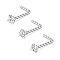 FECTAS Nose Stud L Shape Nose Ring Stud Nose Bar 18G 20G 1.5mm 2mm 2.5mm 3mm L Shaped Nose Piercing Jewellery Stainless Steel Clear Pink Blue Round Star Heart Diamond Silver Gold Black