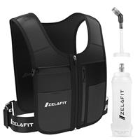 ZelaFit Running Vest with Running Water Bottle and Straw - Reflective Hydration Vest with 8 Pockets - Hydration Backpack Alternative for Men & Women