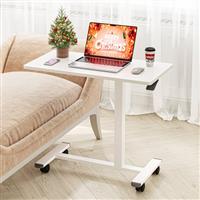 Dripex Pneumatic Height Adjustable Overbed Bedside Table with Wheels, 80 40 cm Standing C Shaped Laptop Desk, Small Rolling Bed & Sofa Side Table for Bedroom Living Room (Wood Grain)