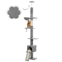 PAWZ Road Cactus Cat Tree Floor to Ceiling with Height Adjustable 216cm to 273cm,Cat Tower have Spacious Activity Space with Hammock and a Cat Condo, Anti-Fall Belt