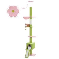 PAWZ Road Cactus Cat Tree Floor to Ceiling with Height Adjustable 216cm to 273cm,Cat Tower have Spacious Activity Space with Hammock and a Cat Condo, Anti-Fall Belt