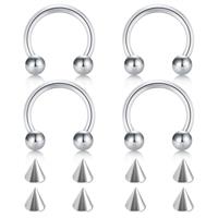 FECTAS 14G 16G 18G 20G Surgical Steel Nose Septum Horseshoe Hoop Earring Tragus Cartilage Helix Daith Rook Conch Eyebrow Lip Navel Belly Nipple Piercing Ring Replacement Spikes 6-12mm