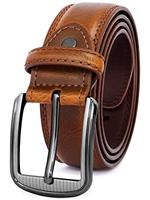 GSG SINCE 1998 Mens Genuine Leather Dress Belt Double Stitched Formal Mens Belts for Suits, Jeans, Uniform With Single Prong Buckle M22067