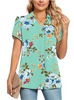 POPYOUNG Ladies Tops Chiffon Blouse Business Tunic Petal Short Sleeve Office Shirts for Work