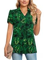 POPYOUNG Ladies Tops Chiffon Blouse Business Tunic Petal Short Sleeve Office Shirts for Work