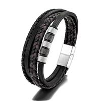 JSNOM Mens Leather Bracelet Gifts: Braided Leather Bracelet for Christmas Father's Day Valentine's Day Birthday, Jewellery Gifts for Boyfriend Husband Men