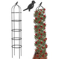 LYFETC Garden Obelisk Stainless Steel Obelisks for Climbing Plants, 2 Set Plant Cage with Birdhead Decor