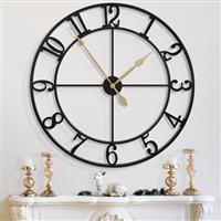 HAITANG Vintage Large Wall Clock Round Metal Silent Non-ticking Battery Operated Clocks for Living Room,Bedroom,Kitchen Decor
