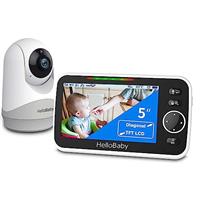 HelloBaby Monitor with Camera and Audio, 5'' Large Screen with 3500mAh Battery, Remote Pan-Tilt-Zoom Camera, Two-Way Talk, ECO-Mode, Auto-Night Vision, Range up to 960ft and No WiFi