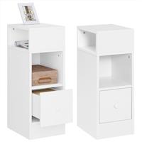eSituro Narrow Bedside Table with 2 Open Compartments and 1 Drawer, Nightstand 25x30x66 cm, Space Saving Cabinet Night Table for Bedroom Living Room