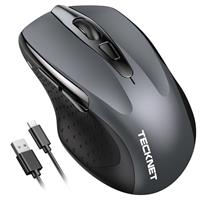 TECKNET Bluetooth Mouse, Rechargeable Bluetooth Wireless Mouse(Tri-Mode: BT 5.0/3.0+2.4G), 4800DPI Adjustable, Silent Ergonomic Wireless Mouse for Laptop PC Computer, Windows Mac OS,6 Buttons (Red)