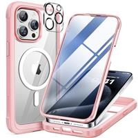 Miracase Magnetic Case for iPhone 14/15/16/16e Series Glass Case Compatible with MagSafe, Built-in Glass Screen Protector A002
