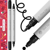 2 Metallic Silver Acrylic Paint Pens, Acrylic Paint Markers Dual Tip (Fine 1mm + Dot 5mm), Acrylic Markers for Fabric, Canvas, Rock, Glass, Wood, Paper, DYI, Paint Markers for Kids and Adults