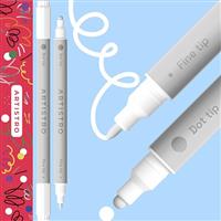 2 Metallic Silver Acrylic Paint Pens, Acrylic Paint Markers Dual Tip (Fine 1mm + Dot 5mm), Acrylic Markers for Fabric, Canvas, Rock, Glass, Wood, Paper, DYI, Paint Markers for Kids and Adults