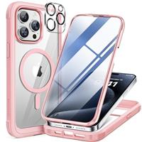 Miracase Magnetic Case for iPhone 14/15/16/16e Series Glass Case Compatible with MagSafe, Built-in Glass Screen Protector A002