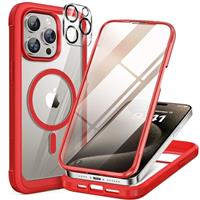 Miracase Magnetic Case for iPhone 14/15/16/16e Series Glass Case Compatible with MagSafe, [Built-in Glass Screen Protector] Full Body Case A005