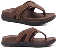 COFACE Mens Flip Flops with Arch Support Comfortable Leather Beach Sandals for Men Orthopedic Thick Cuhsion Adjustable Man Flip-flop Outdoor