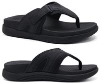COFACE Mens Flip Flops with Arch Support Comfortable Leather Beach Sandals for Men Orthopedic Thick Cuhsion Adjustable Man Flip-flop Outdoor