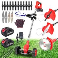 Xbzzgmg Cordless Strimmer Adjustable Garden Strimmer 2x2.0mAh Battery Strimmer with 5 Metal Blades 10 Plastic Blades Electric Strimmer, Grass Trimmers for Yard, Garden, Sidewalk Edges