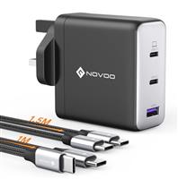 USB C Plug, NOVOO 120W Laptop GaN Charger, PD3.0, PPS 3-Port, Compact 120W/100W USB C Charger, Fast 