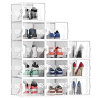 MYHMCT 12 Pack Shoe Storage Box, Clear Plastic Stackable Shoe Boxes with Magnetic Door, Aromatherapy Stick, Shoe Organizer for Closet, Fit up to UK Size 9.5 (33 x 23x 14.5 cm)