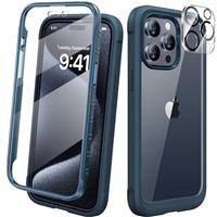 Diaclara Designed for iPhone 15 phone Case, Full Body Rugged Case with Built-in Touch Sensitive Anti-Scratch Screen Protector, with Camera Lens Protector for iPhone 15 6.1" (Frosted Clear)