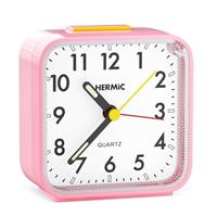 HERMIC Alarm Clocks Bedside Silent Non Ticking Battery Powered Travel Small Analogue Clock with Light Snooze Luminous Pointer for Bedroom Office Included Battery [Energy Class A+++]