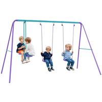 Outsunny Metal Garden Swing Set Height Adjustable Children Outdoor Backyard Play Set for Toddlers Over 3 Years Old