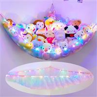 MHJY Toy Hammock for Stuffed Animals Soft Toy Storage Net with LED Light, Cuddly Toys Organizer Holder Large Corner Hanging Net Plush Macrame Kids Bedroom Nursery Furniture Room Decor