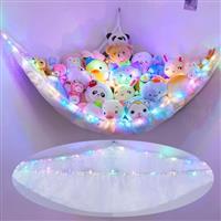 MHJY Toy Hammock for Stuffed Animals Soft Toy Storage Net with LED Light, Cuddly Toys Organizer Holder Large Corner Hanging Net Plush Macrame Kids Bedroom Nursery Furniture Room Decor