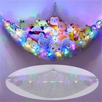 MHJY Toy Hammock for Stuffed Animals Soft Toy Storage Net with LED Light, Cuddly Toys Organizer Holder Large Corner Hanging Net Plush Macrame Kids Bedroom Nursery Furniture Room Decor