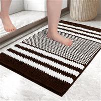 Biscpro Bath Mat Rug Extra Soft and Absorbent Fluffy Striped Chenille,Non Slip Shaggy Bathroom Floor Mat,Machine Washable