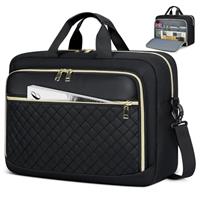 NEWHEY Laptop Bag Briefcase for Women Large Laptop Case Computer Bag Work Bag Messenger Bag for Business/Office Travel/College (17.3 inch Black&Beige)