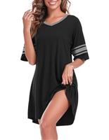 YVH Women's Nightdresses Short Sleeve V Neck Nightshirt Casual Nightwear Dresses Nighties Loungewear