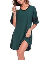 YVH Women's Nightdresses Short Sleeve V Neck Nightshirt Casual Nightwear Dresses Nighties Loungewear