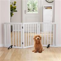 Semiocthome Bamboo Wood Dog Gates and Barriers Indoor,3-Panel Freestanding Puppy Gates for The House with 2 Metal Stands,24" H Folding Pet Gate for Stairs, Doorway Expands Up to 140cm Fully Assembled