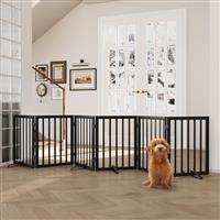 Semiocthome Bamboo Wood Dog Gates and Barriers Indoor,3-Panel Freestanding Puppy Gates for The House with 2 Metal Stands,24" H Folding Pet Gate for Stairs, Doorway Expands Up to 140cm Fully Assembled