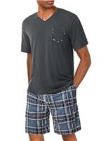 Uniexcosm Mens Pyjamas Set Short Sleeve, Summer Pyjamas for Men Short PJs Sets Top & Plaid Pants with Pockets Men's Nightwear Sleepwear Loungewear Sets for Casual Home