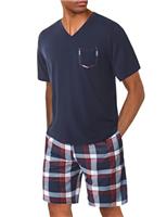 Uniexcosm Mens Pyjamas Set Short Sleeve, Summer Pyjamas for Men Short PJs Sets Top & Plaid Pants with Pockets Men's Nightwear Sleepwear Loungewear Sets for Casual Home