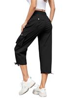 Hormtaer Women Cropped Trousers Cargo Summer Capri Joggers Ladies Pants 3/4 Length Sweatpants Outdoor Casual Hiking Trousers with 6 Pockets